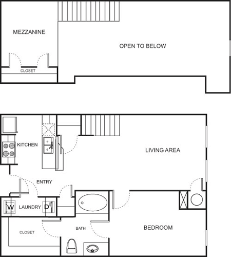 One Bedroom Mezzanine- 4535 Floorplan Image